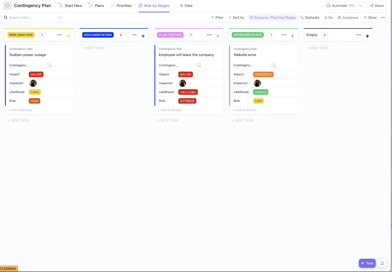 Modello di piano di emergenza ClickUp: modello di pianificazione dello scenario