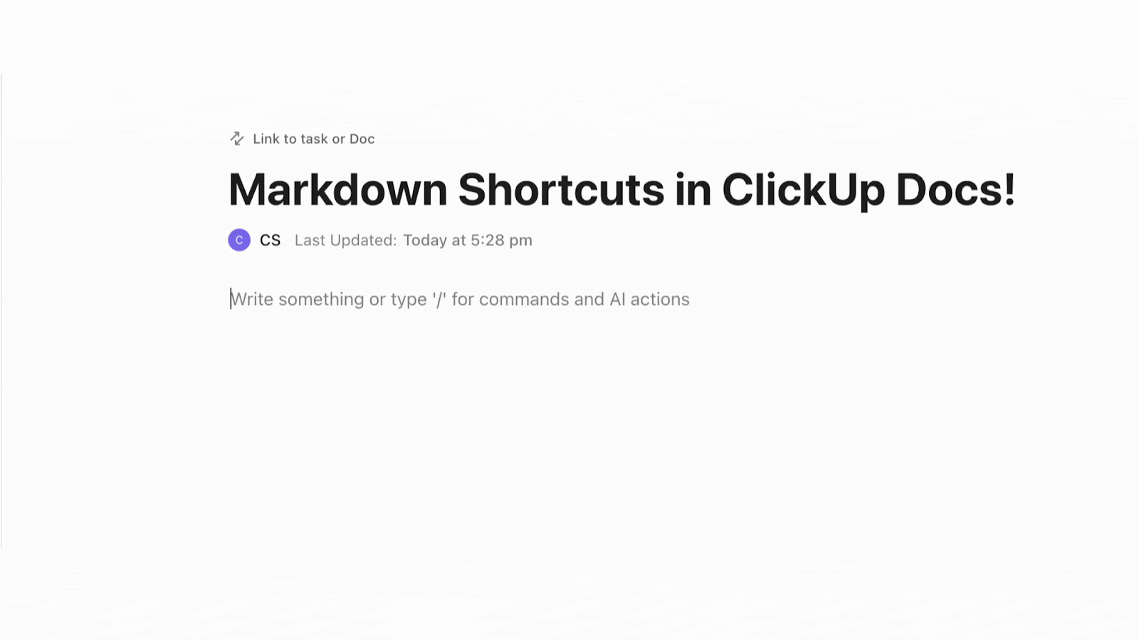ClickUp Docs พร้อมทางลัด Markdown