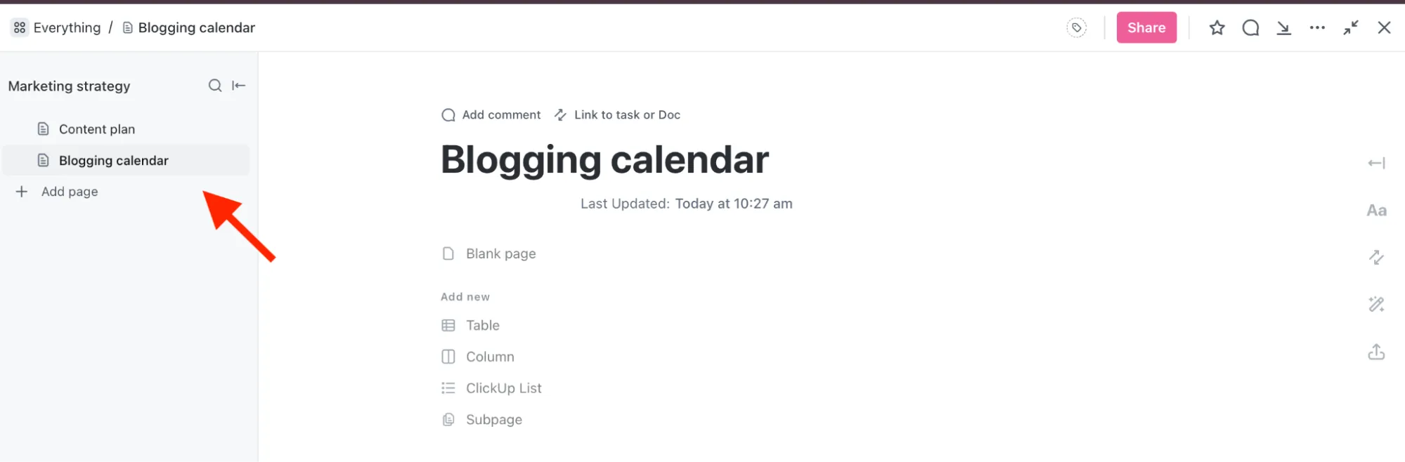Buat beberapa dokumen untuk tim besar dengan ClickUp Docs