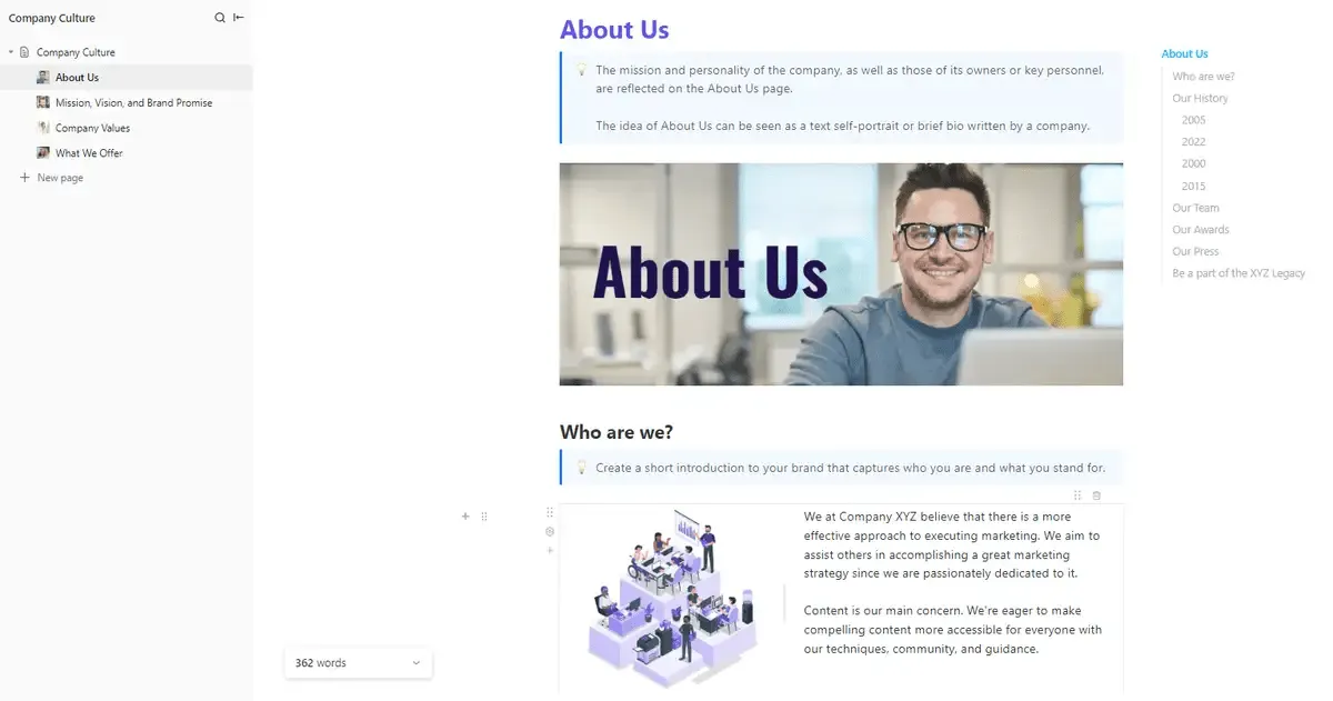 Plantilla de cultura empresarial de ClickUp