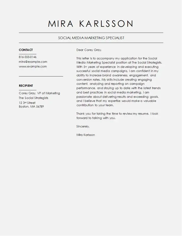 Microsoft 365의 소셜 미디어 마케팅 커버 레터 템플릿: 커버 레터 템플릿
