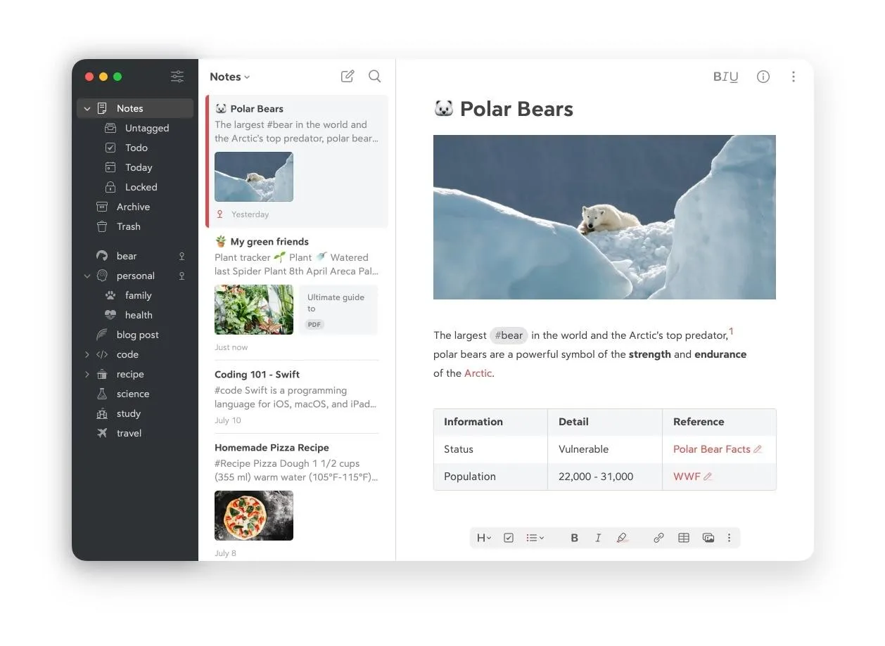 Alternative à OneNote : Bear
