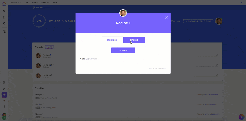 Crie objetivos de alto nível com o Goals no ClickUp.