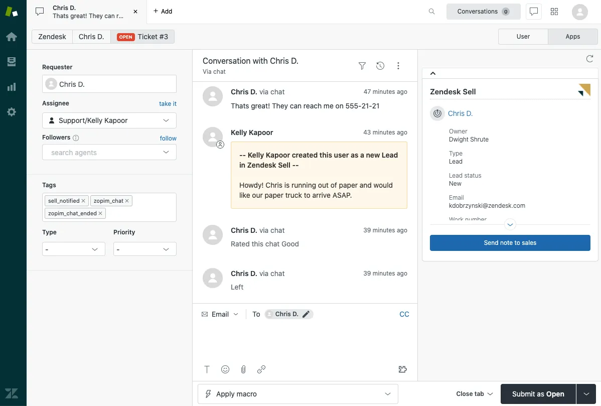 Visualizza le conversazioni in Zendesk Sell