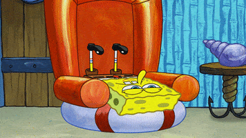 Bob Esponja resbalándose de la silla.