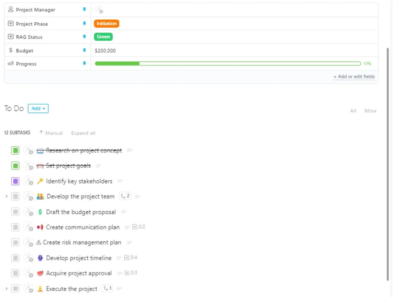 Modèle de checklist de projet ClickUp