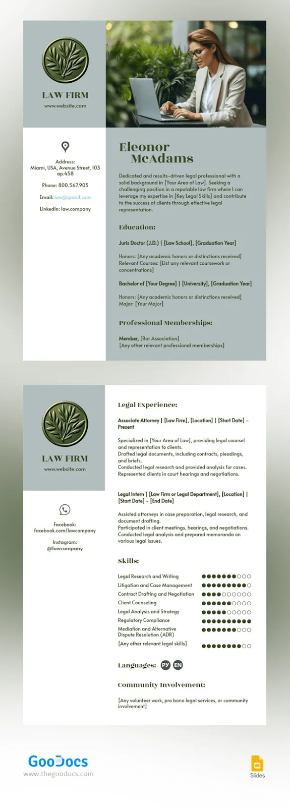 Plantilla de currículum vitae para derecho corporativo