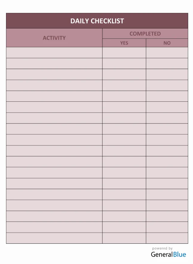 Modèle de checklist quotidienne dans Word par General Blue