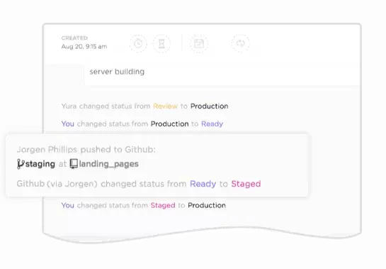 プルリクエスト、コミット、タスクを同期するためのClickUpとGitHubの統合インターフェース