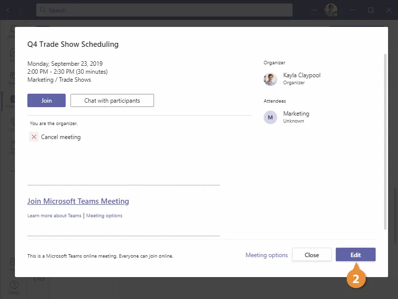 Upravit naplánovanou schůzku v aplikaci Microsoft Teams