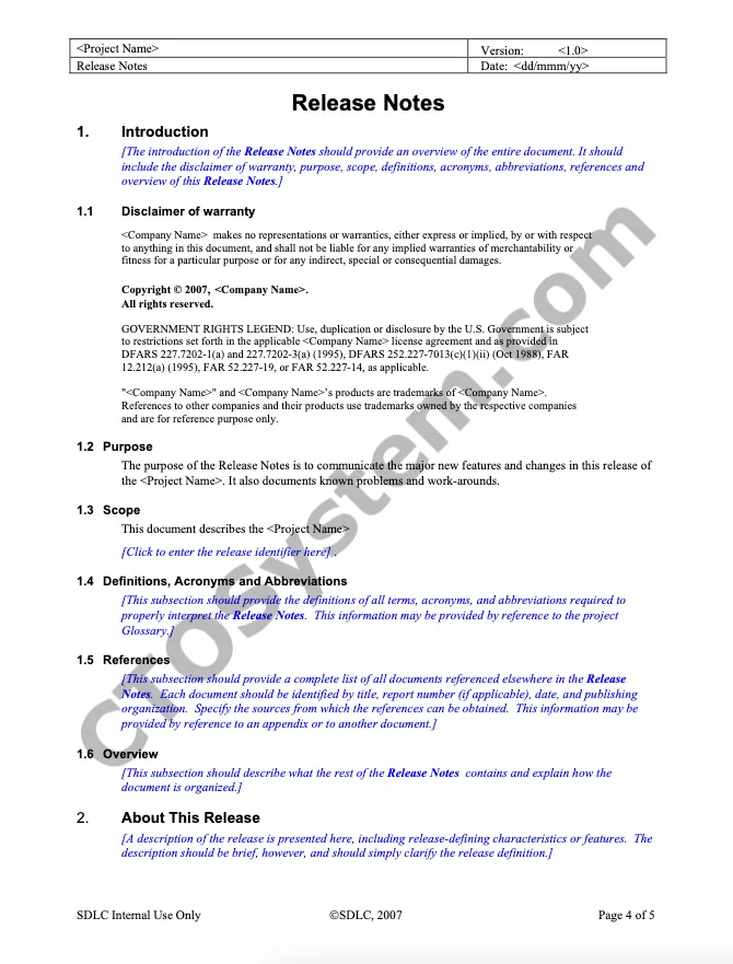 Ejemplo de plantilla de notas de lanzamiento de sprint