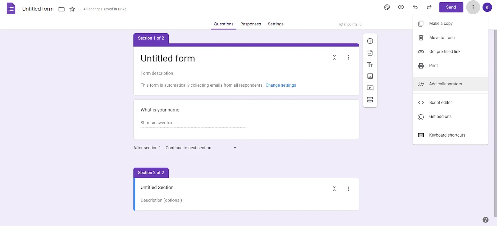 Cộng tác trên Google Forms