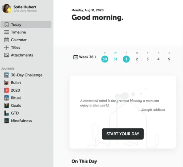 Grid Diary Dashboard: алтернатива на Day One Journal