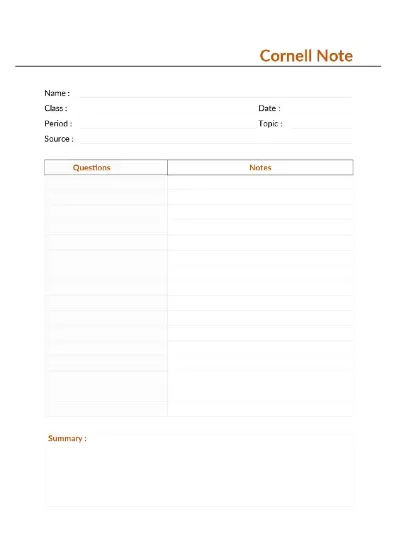 قالب ملاحظات كورنيل في Microsoft Word من Template.net