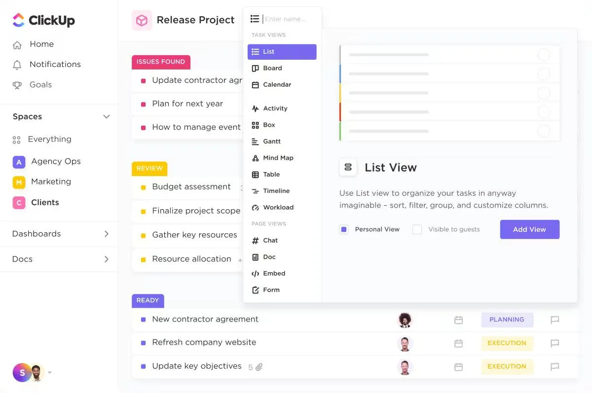 ClickUp CRM para a curva de adoção do produto