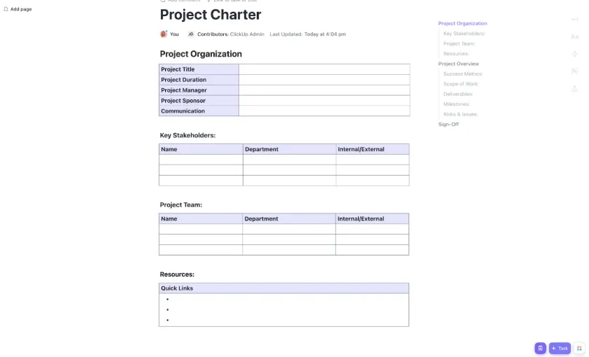 Modello di carta del progetto ClickUp