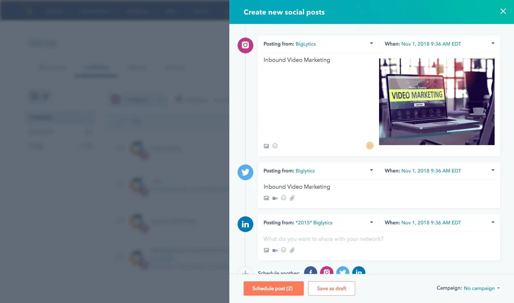 Ứng dụng tạo nội dung: Ví dụ về hộp thư đến xã hội HubSpot