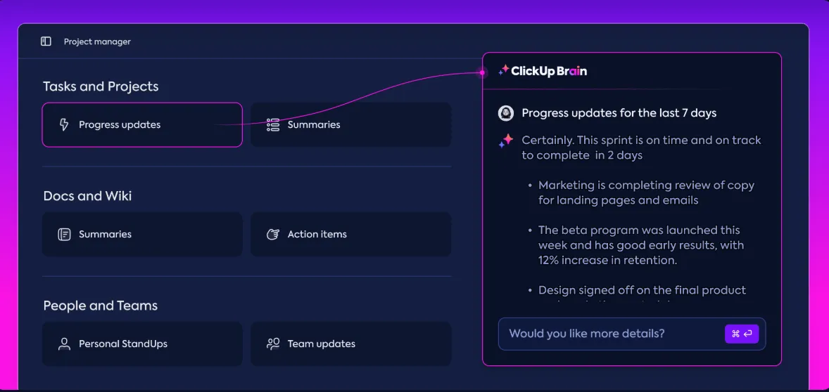 ตัวอย่างอินทราเน็ตของบริษัท ClickUp Brain