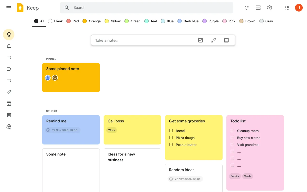Google Keep Voorbeeld