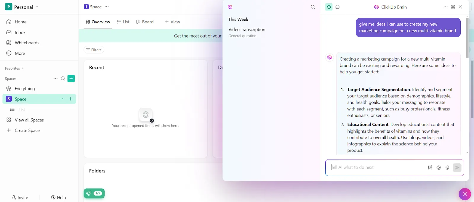 ClickUp Brain : idées de gestion de projet