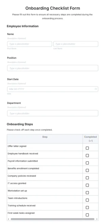 نموذج قائمة مراجعة التعيينات الجديدة من Template.net