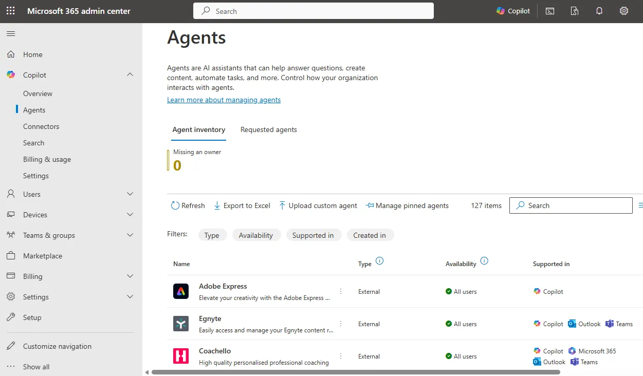 Dashboard Microsoft Copilot: Platform manajemen agen AI