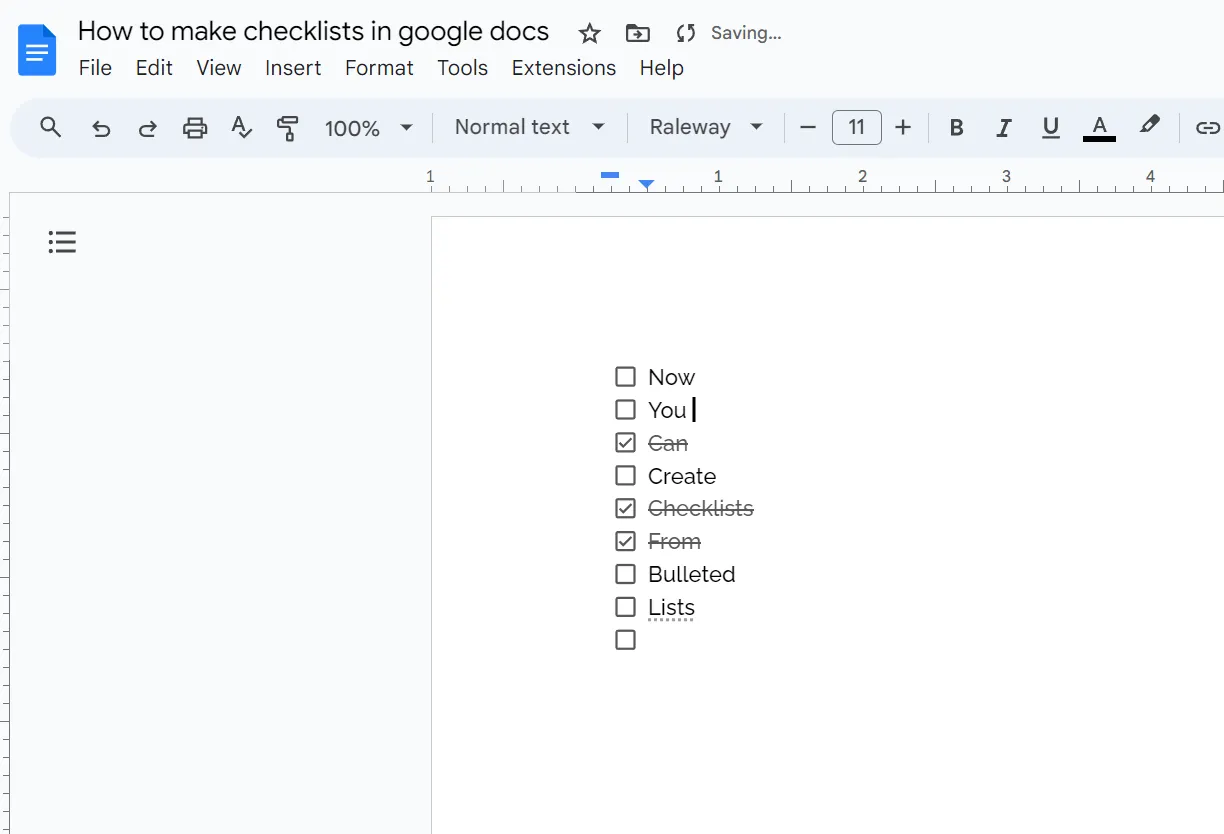 Google Dokümanlar'da etkileşimli kontrol listesi