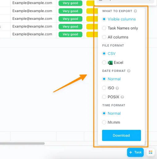 Xuất chế độ xem bảng trong ClickUp dưới dạng cơ sở dữ liệu Excel