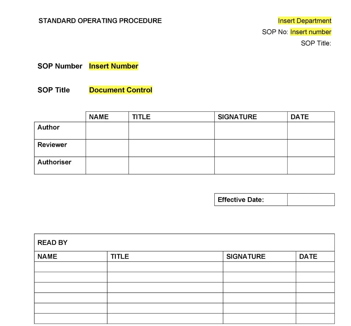 Modèle de procédures opératoires normalisées (SOP) pour entreprise au format Microsoft Word