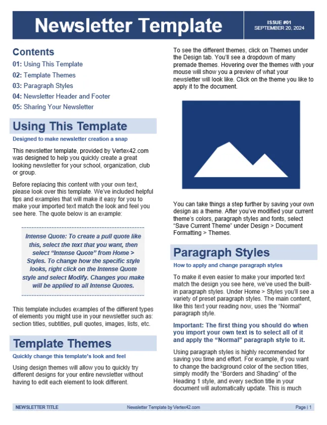 Modèle de newsletter Word Vertex42