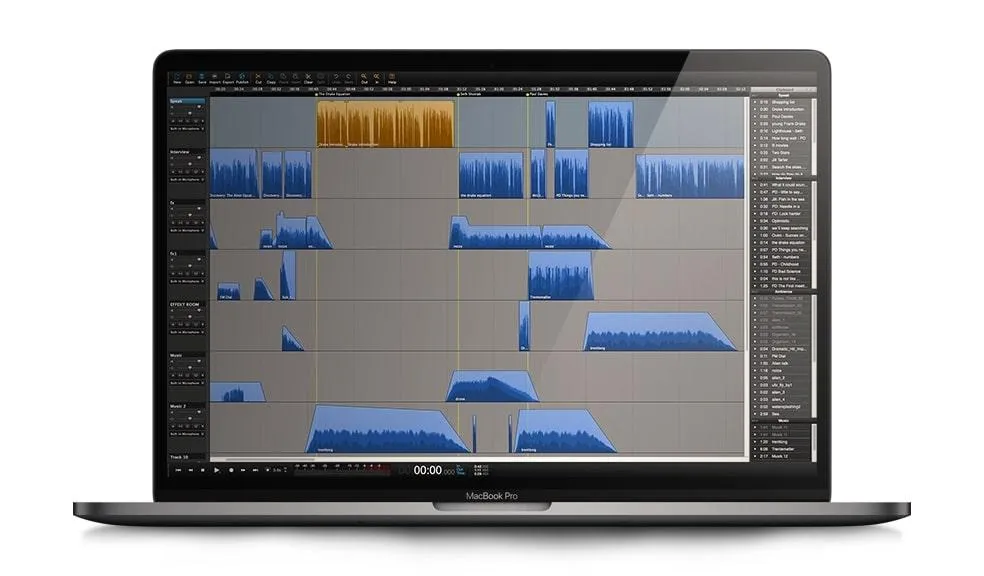 Esempio dell'editor di tracce audio di Hindenburg