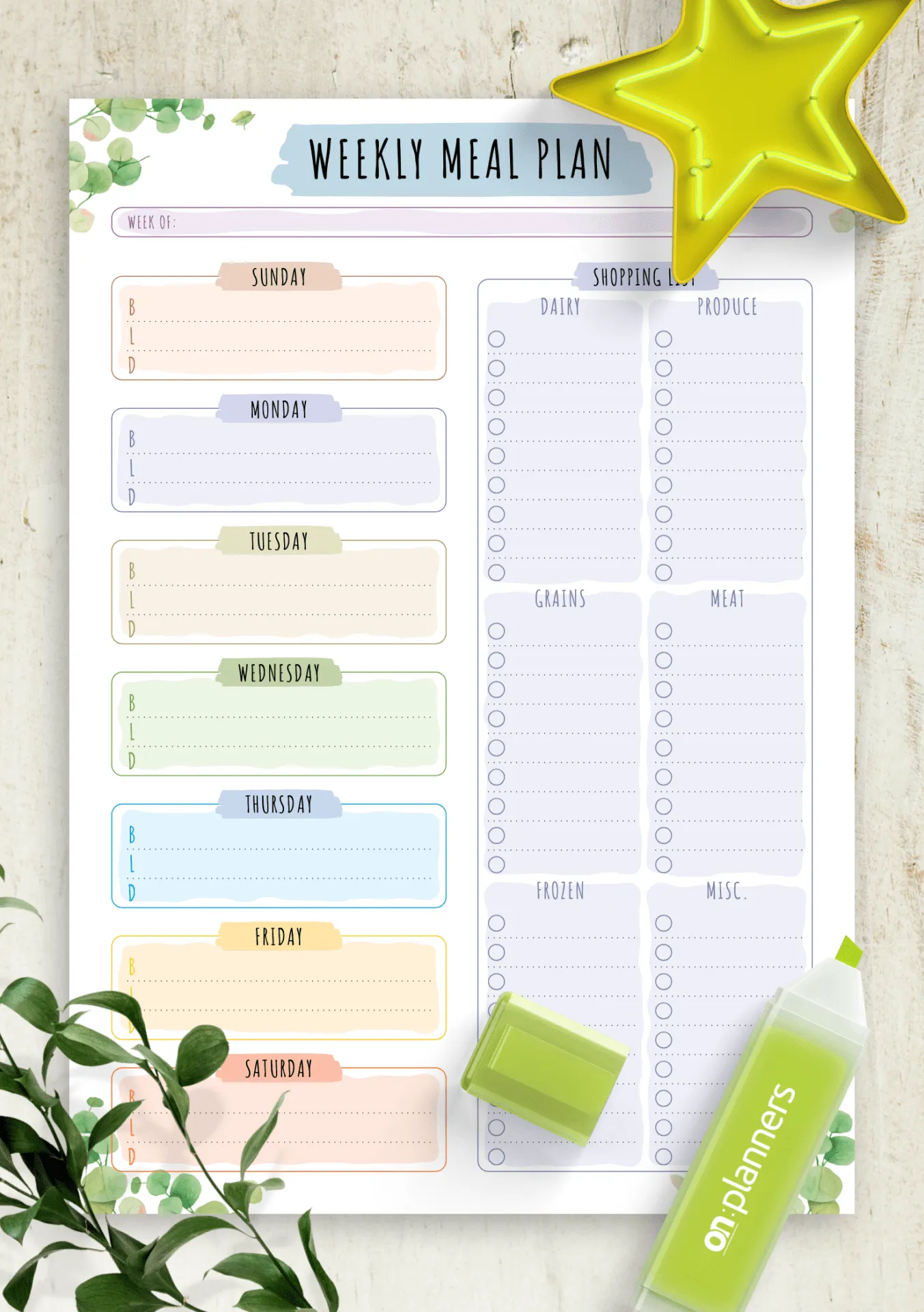 Modèle de planification hebdomadaire des repas par OnPlanners