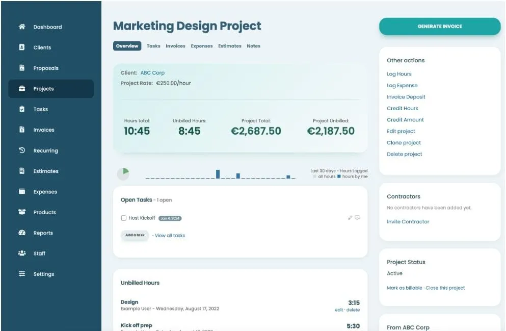 Software de integração de clientes: Clientary Marketing Design Project Dashboard