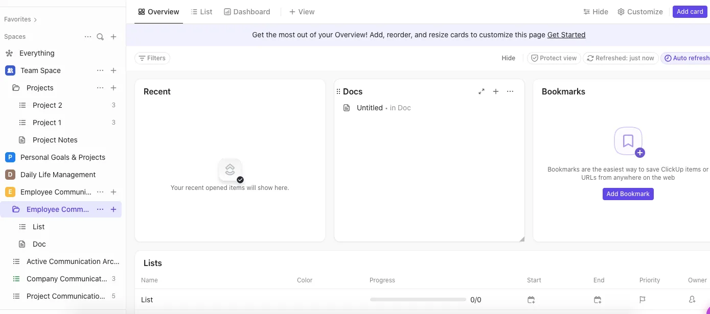 Pomocí šablony ClickUp pro komunikaci se zaměstnanci standardizujte proces komunikace v týmu.