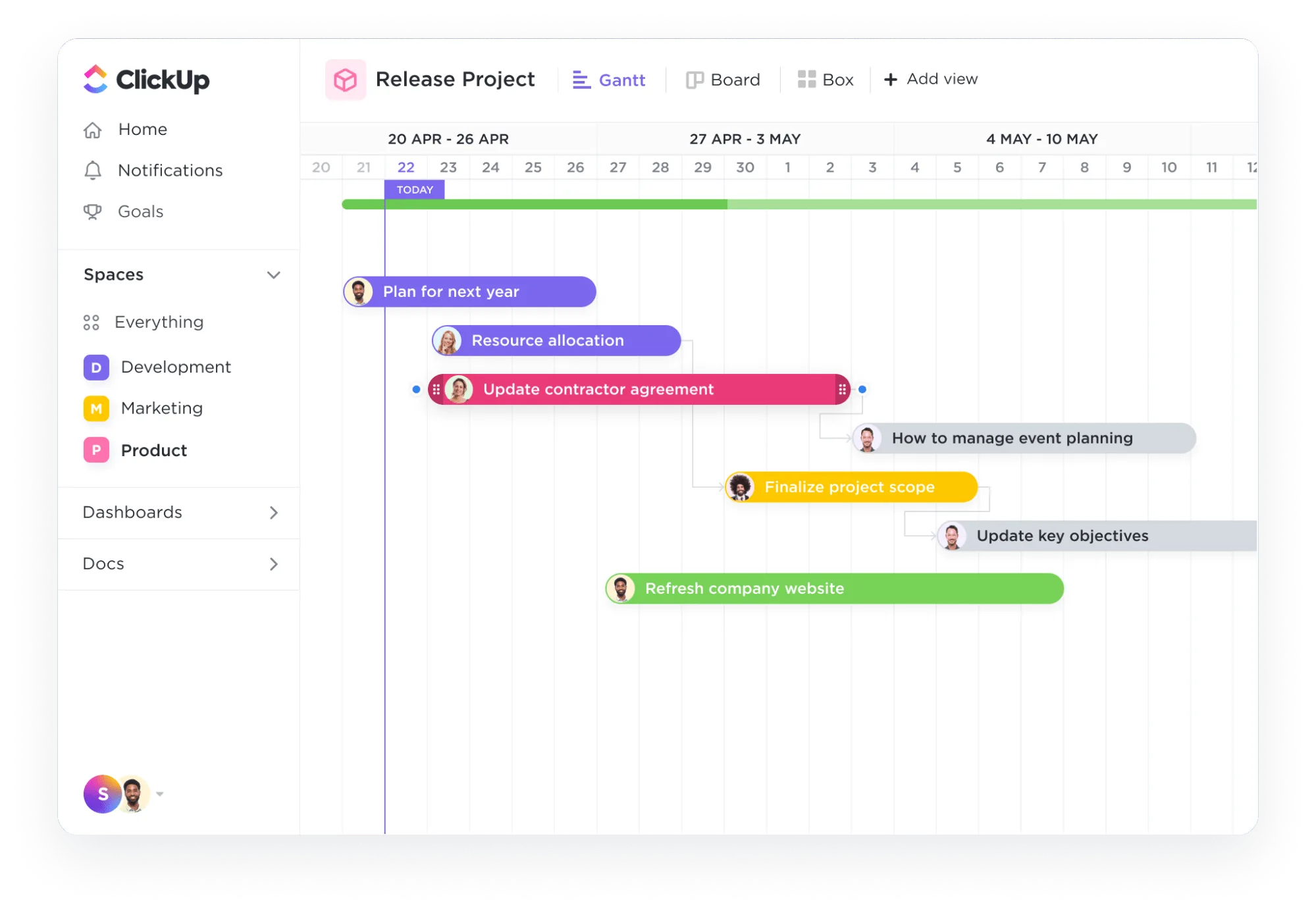 Añada estados personalizados a las tareas en la vista Gantt de ClickUp.