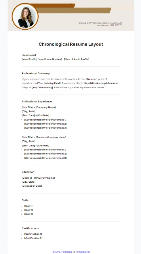 Modelo de layout de currículo cronológico da Template.Net