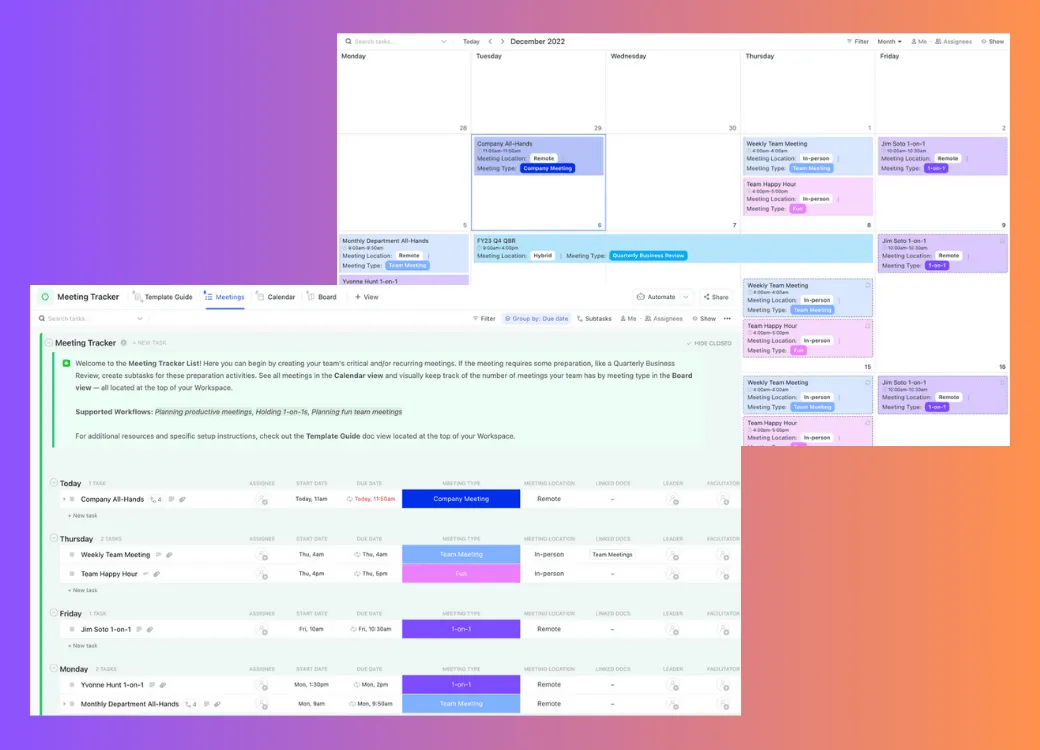 Vorlagen für Meeting-Tracker von ClickUp