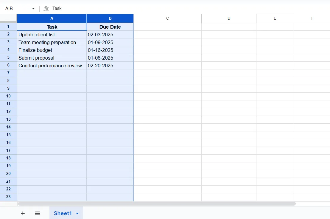 เลือกคอลัมน์เพื่อจัดเรียง: วิธีจัดระเบียบวันที่ครบกำหนดใน Google Sheets