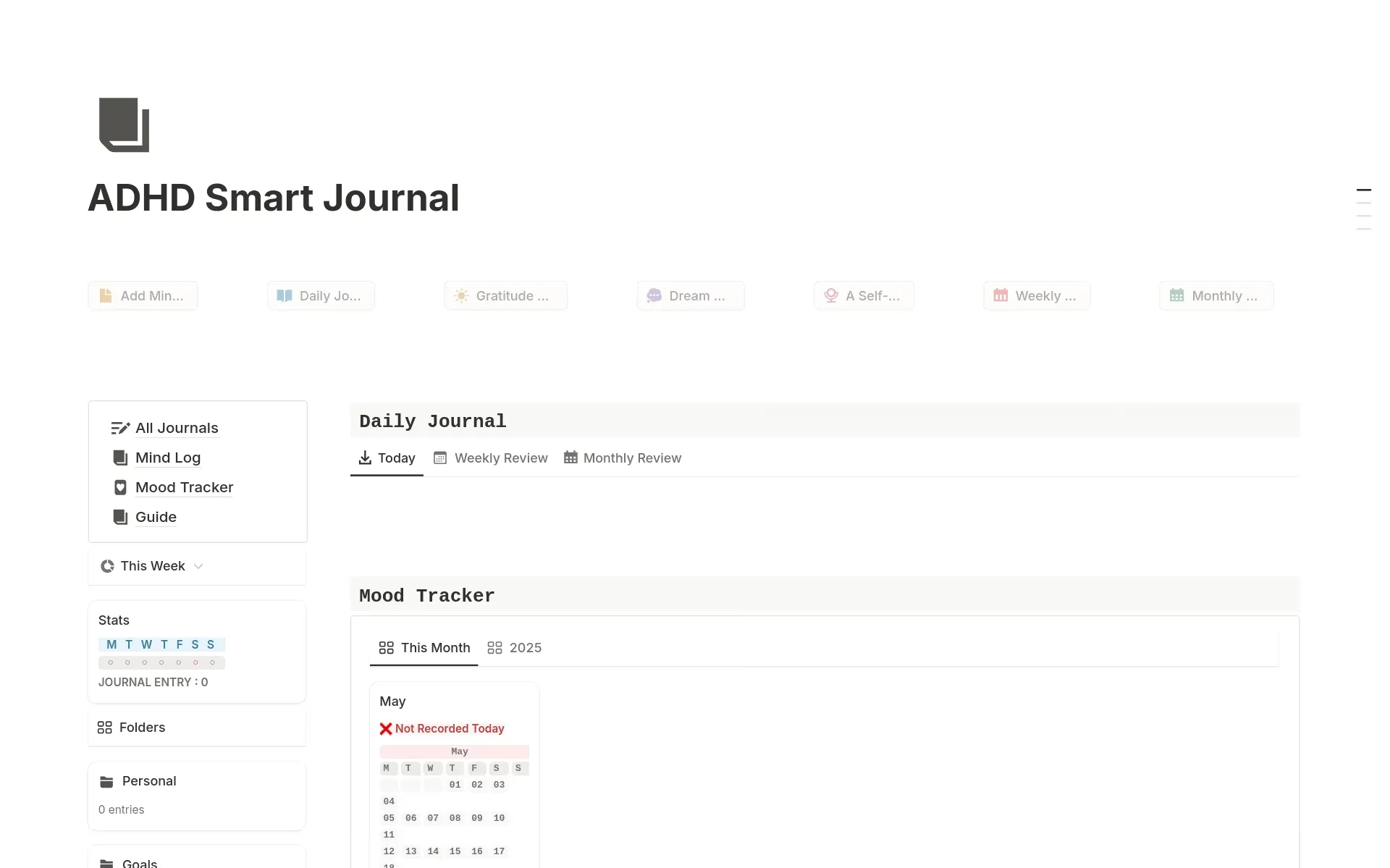 Modèle de journal intelligent Notion pour le TDAH : Modèles Notion pour le TDAH