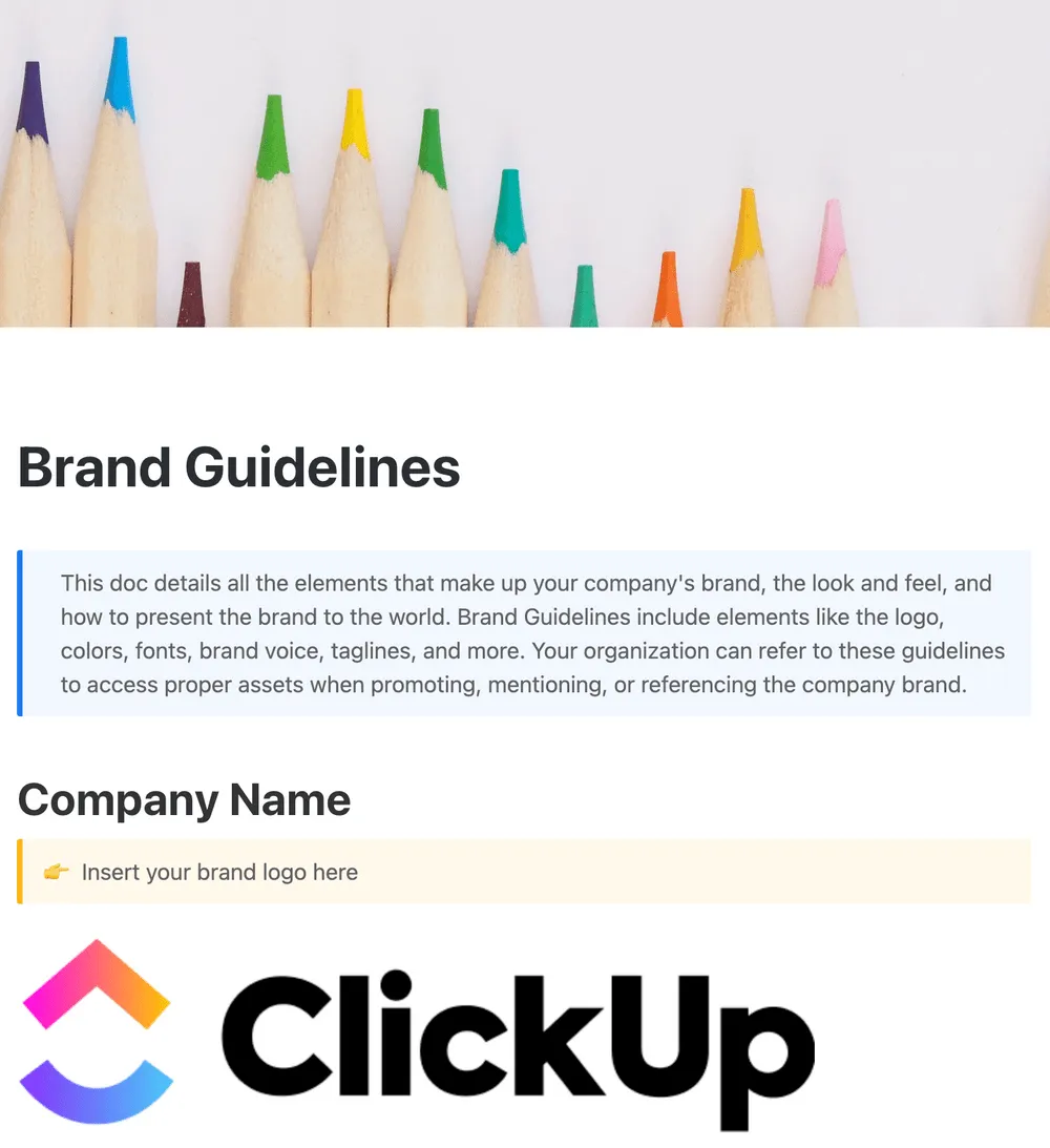 ClickUp-Markenrichtlinien-Dokumentenvorlagen