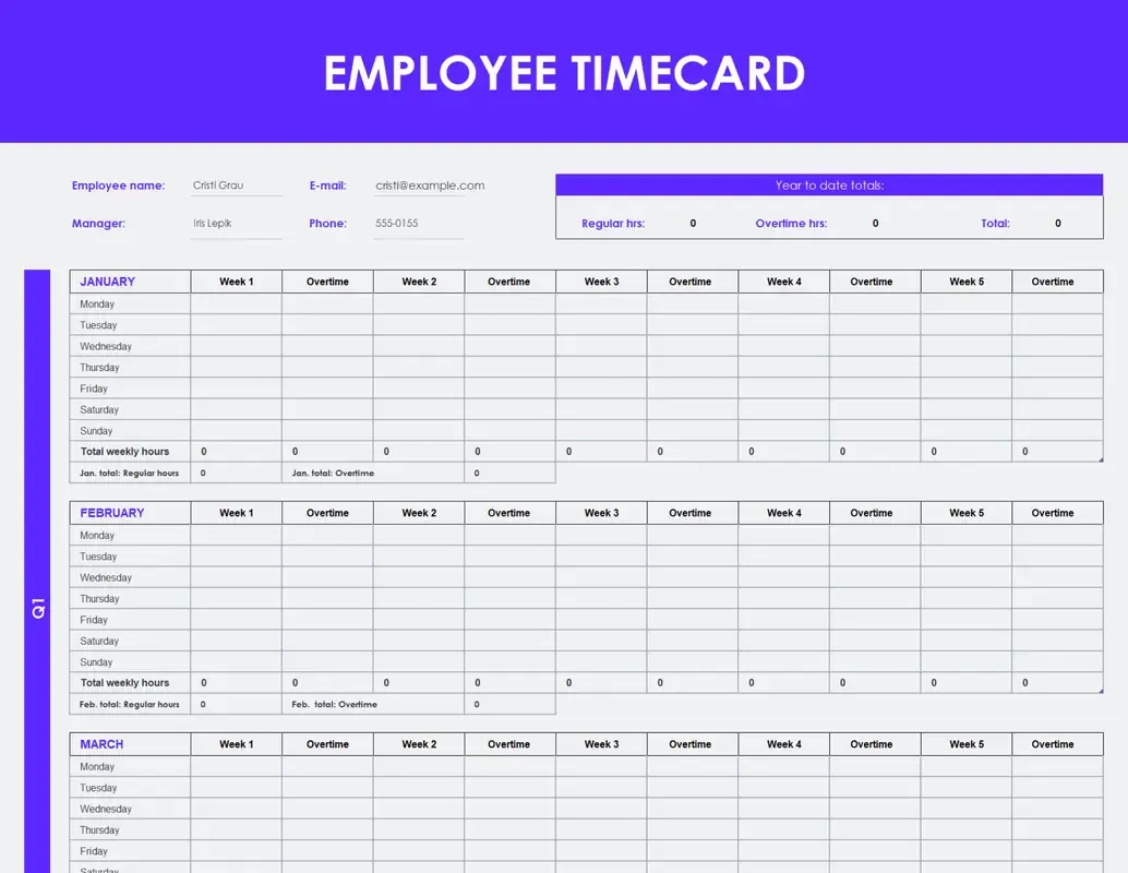 Mẫu bảng chấm công Excel: Mẫu thẻ chấm công nhân viên Excel của Microsoft365