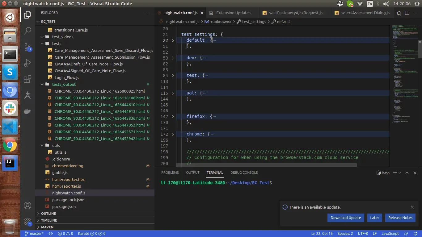 ภาพหน้าจอของแดชบอร์ดของ NightwatchJS