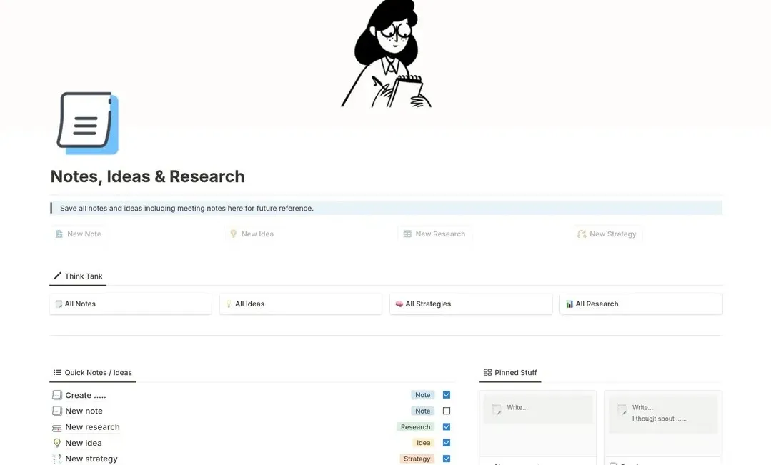 Modello Notion per la gestione delle conoscenze personali: raccogli idee, ricerche e note in un unico spazio di lavoro organizzato