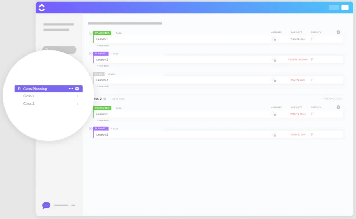 ClickUp Ders Planlama Şablonu