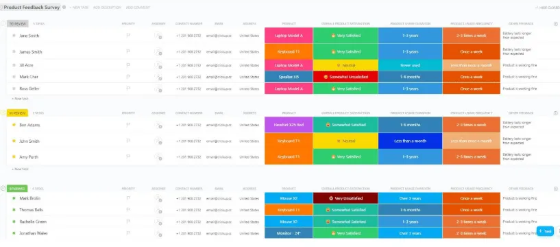 ClickUp 제품 피드백 설문조사 템플릿
