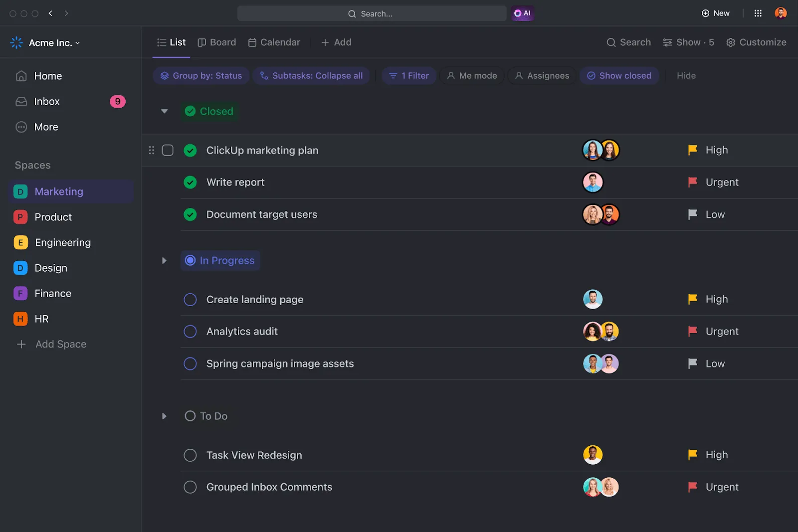 ClickUp Tasks : Operating Budget Examples