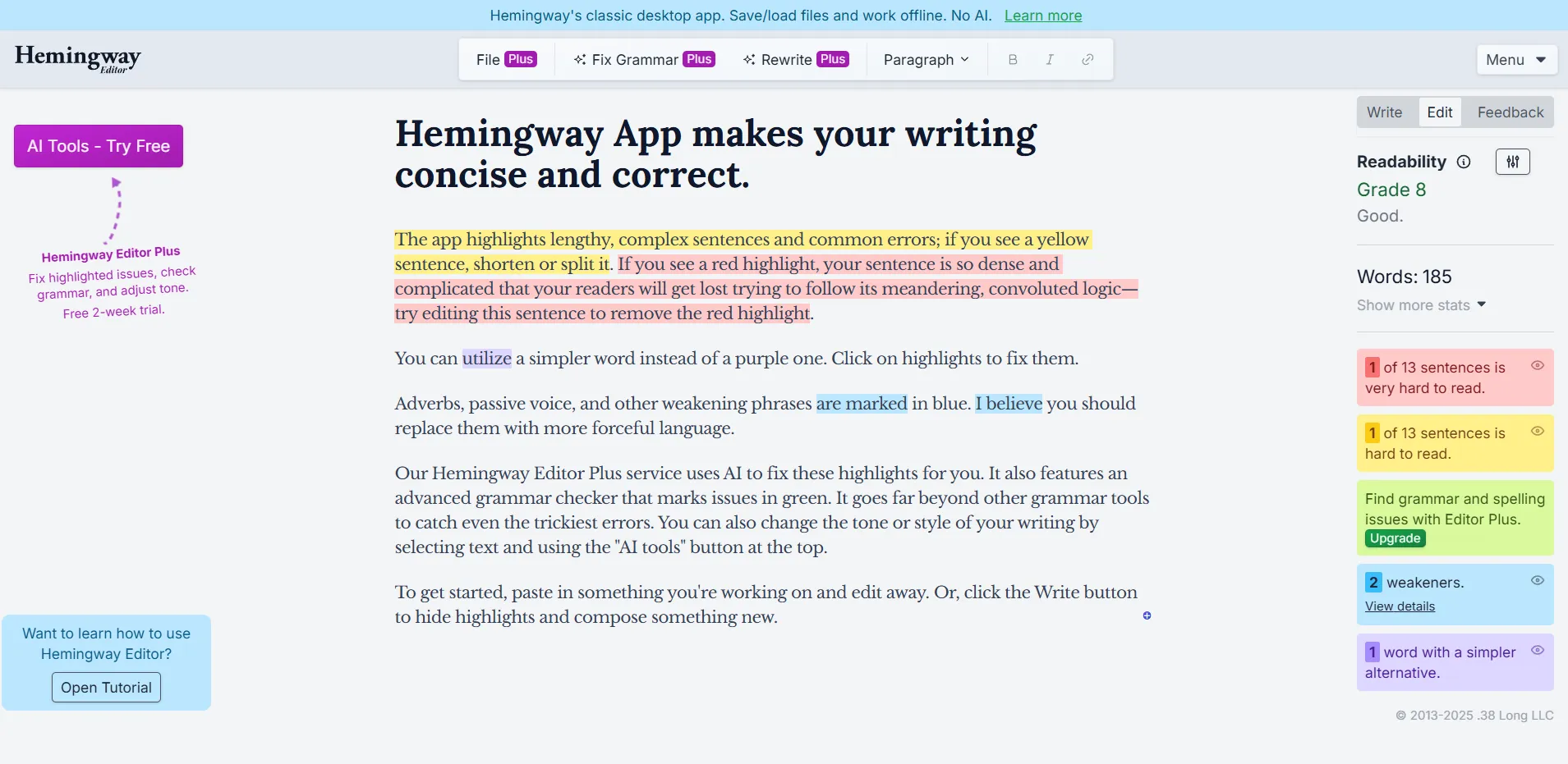 Hemingway Editor: Alat pemeriksa tata bahasa AI