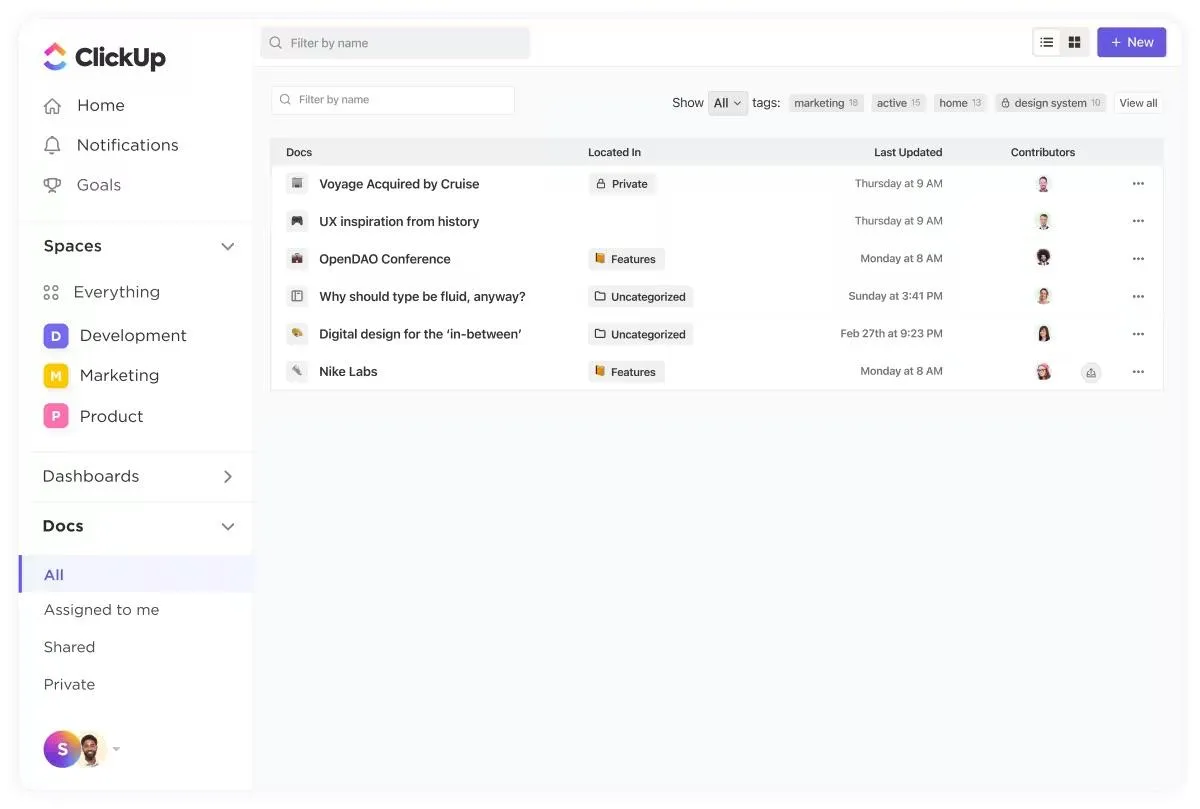 ClickUp Docs per un rapido recupero di documenti