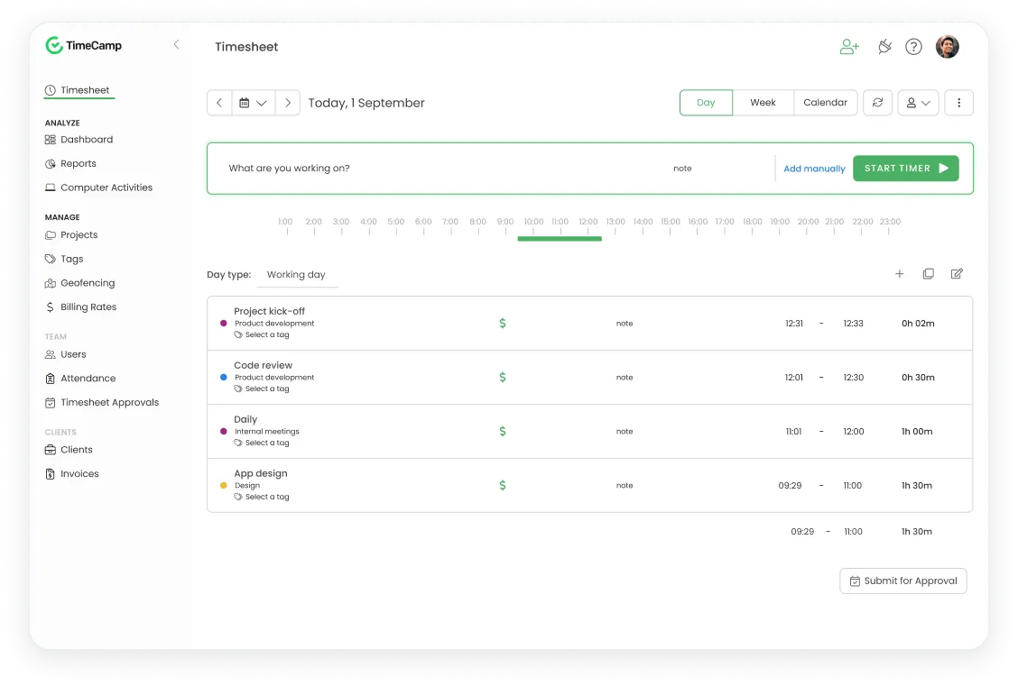 Dashboard TimeCamp