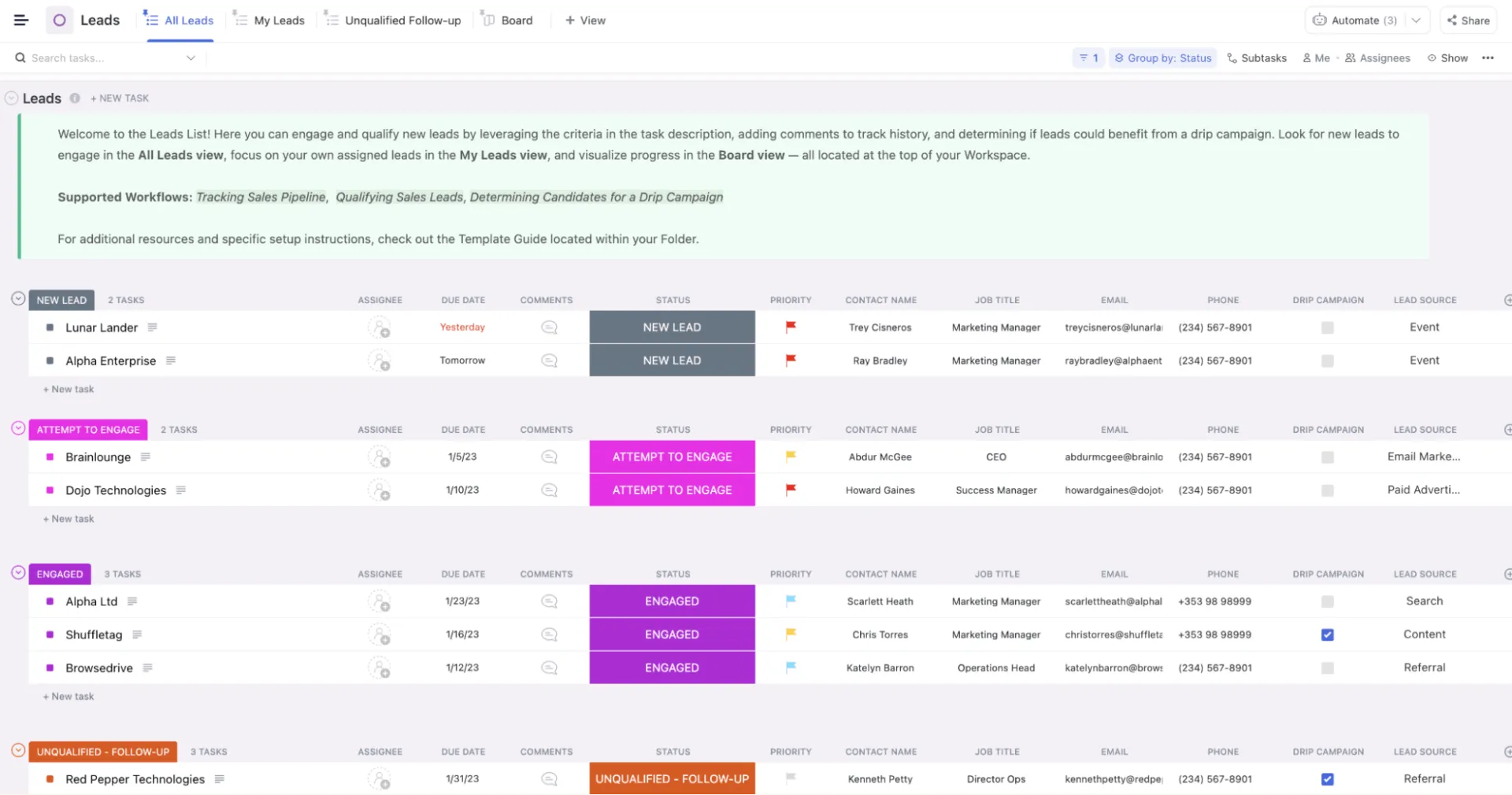 ClickUp CRM: Liste idealer Clients